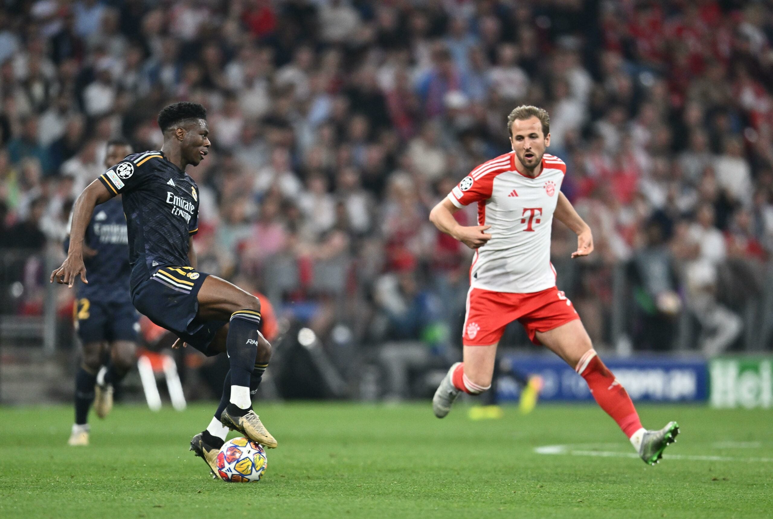 Aurelien Thcouameni, Real Madrid, e Harry Kane, do Bayern