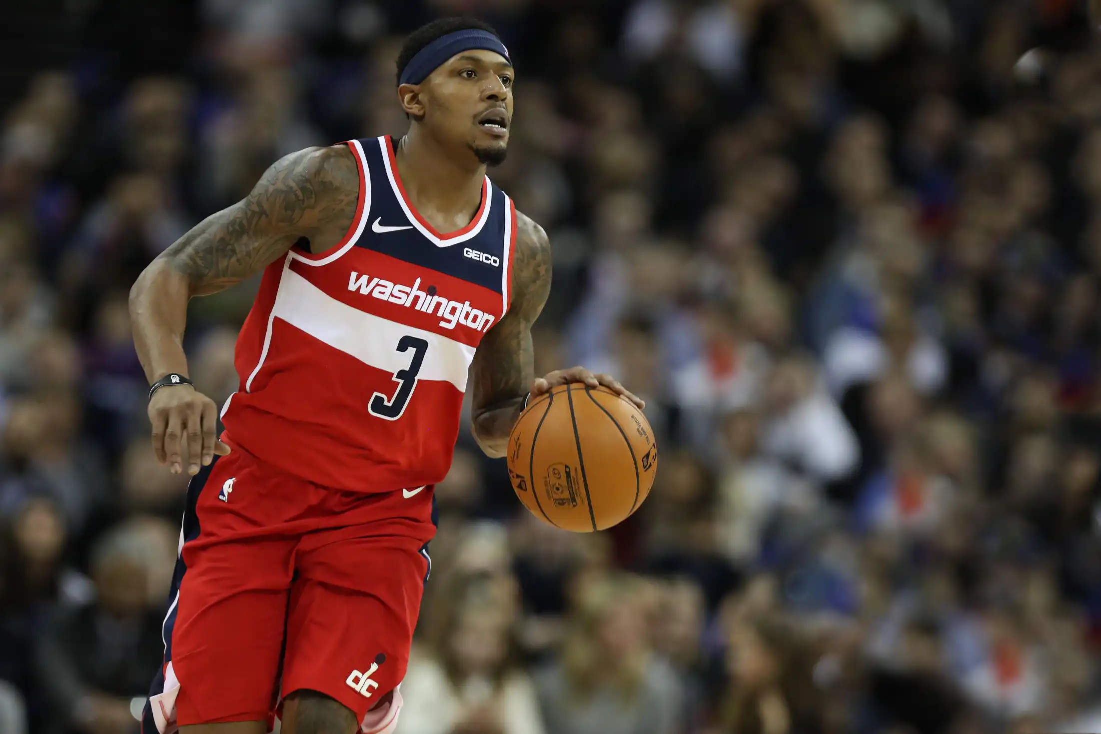 Jogo da NBA em Londres, Washington Wizards contra New York Knicks; Bradley Beal do Washington Wizards.